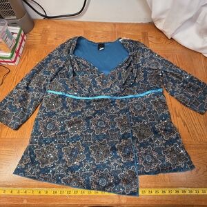 j. t. b. Women Teal With Sequins Plus Size 26/28 Blouse